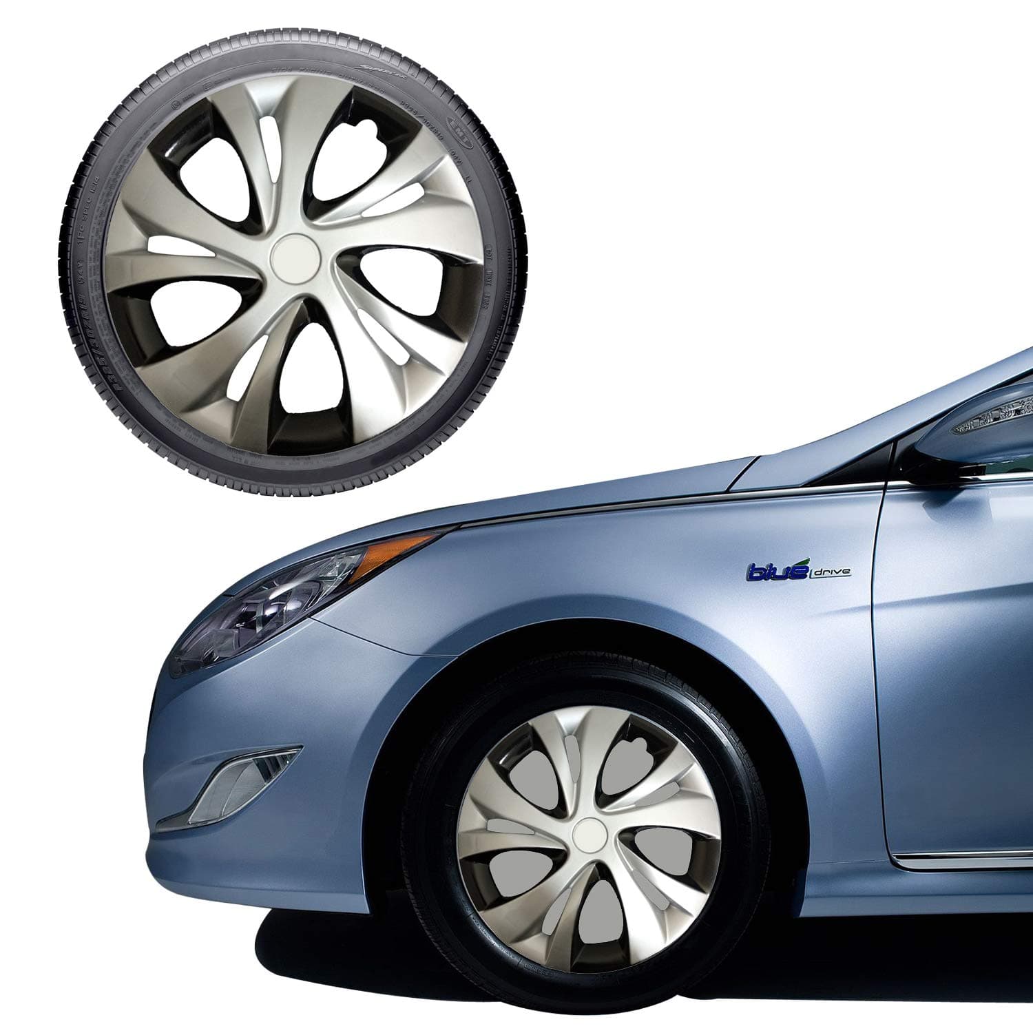 Oshotto Push Type 14 inch Double Colour Wheel Cover Caps Compatible with Maruti Suzuki WagonR VXI (Set of 4)