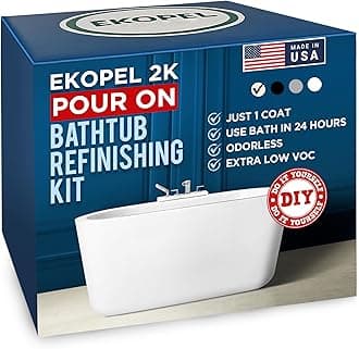 Ekopel Pour On Bathtub Refinishing Kit - No Smell - Easy 1 Coat Pour On Process - Made in The USA - Most Durable Never Peel Tub Reglazing - Longest Lasting Bathtub Paint - Gloss Biscuit