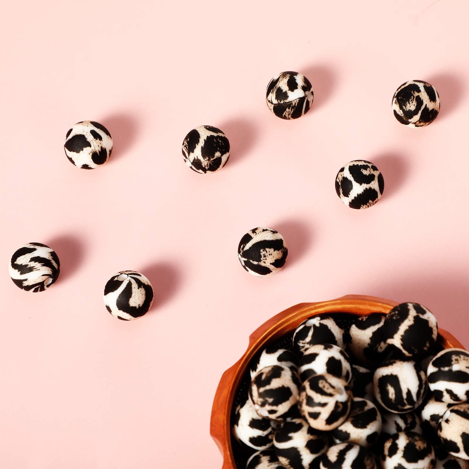 36 Pieces Silicone Beads Loose Beads Personalized Loosing Teething Beads for DIY Jewelry Care Necklace Bracelet Jewelry Baby Toys (Leopard Print,12 mm)