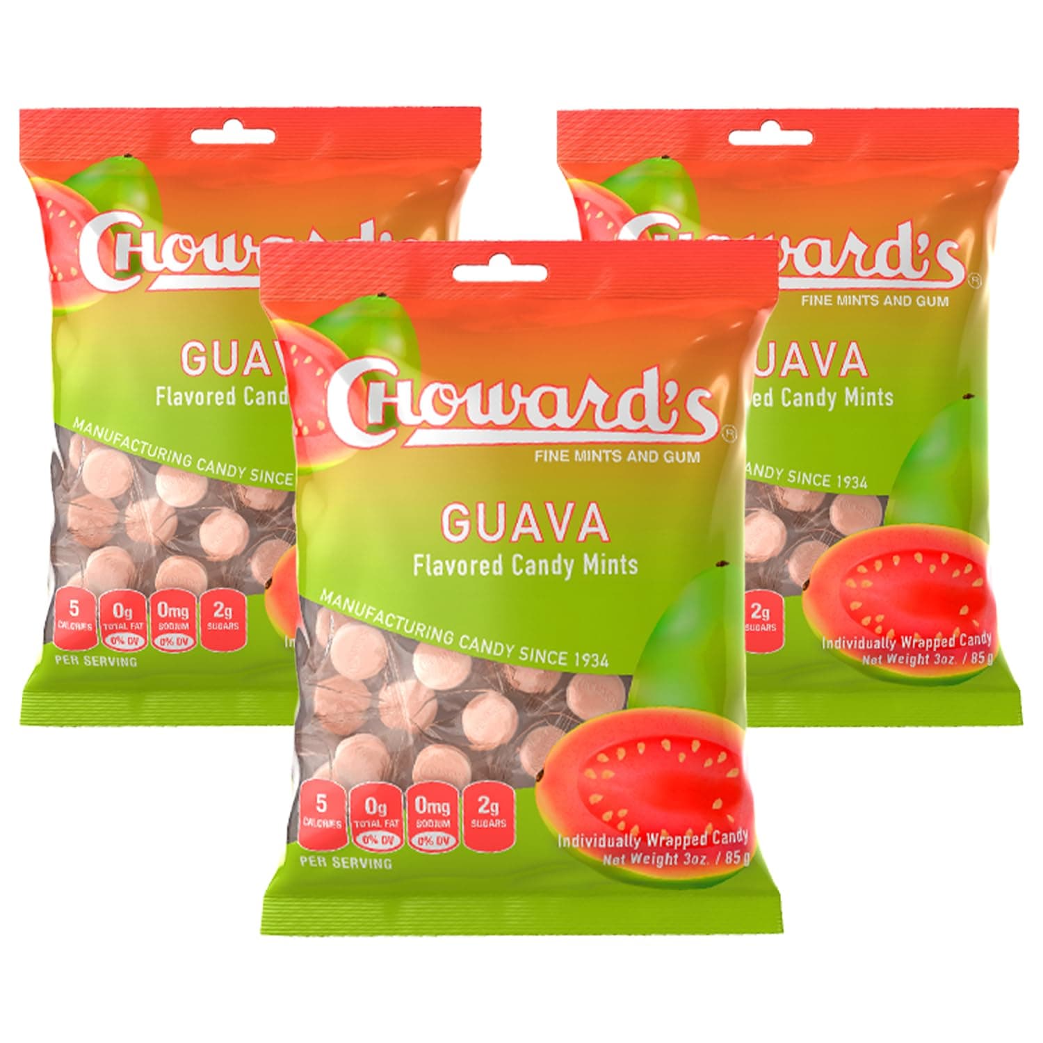 Choward's 3oz Guava Candy Bags 3 Pack | 49 Pieces Individually Wrapped Candy Mints | Delicious Guava Candy Bags | Perfect for Snacks in Lunch Boxes, Pockets, Goodie Bags, and Birthday Parties