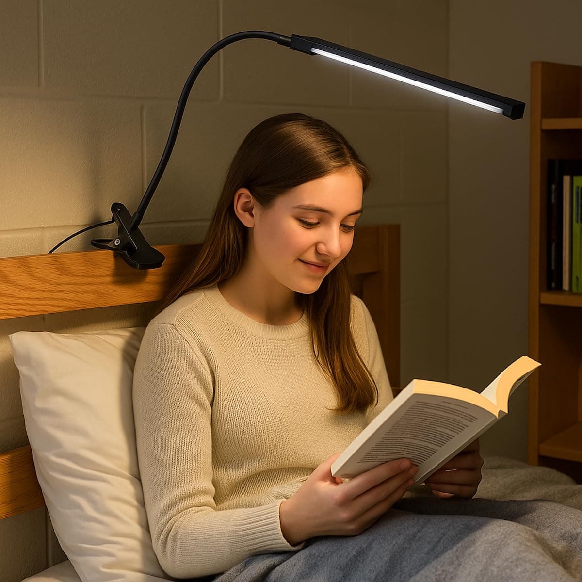 VagaryLight LED Desk Lamp Dimmable Eye Care Reading Light 3 Color Changing 10-Level Brightness Mental Flex Clamp Lamp Clip On Light for Bedroom LED Table Light (Black)