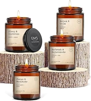EM5 Aromatherapy Scented Candles Set of 4 | Sleep/Destress - Focus/Meditate - Relax/Calm - Refresh/Rejuvenate | 100g Each, 30Hrs Burn Time | 100% Natural Wax | Non-Toxic, Clean Burning Candles