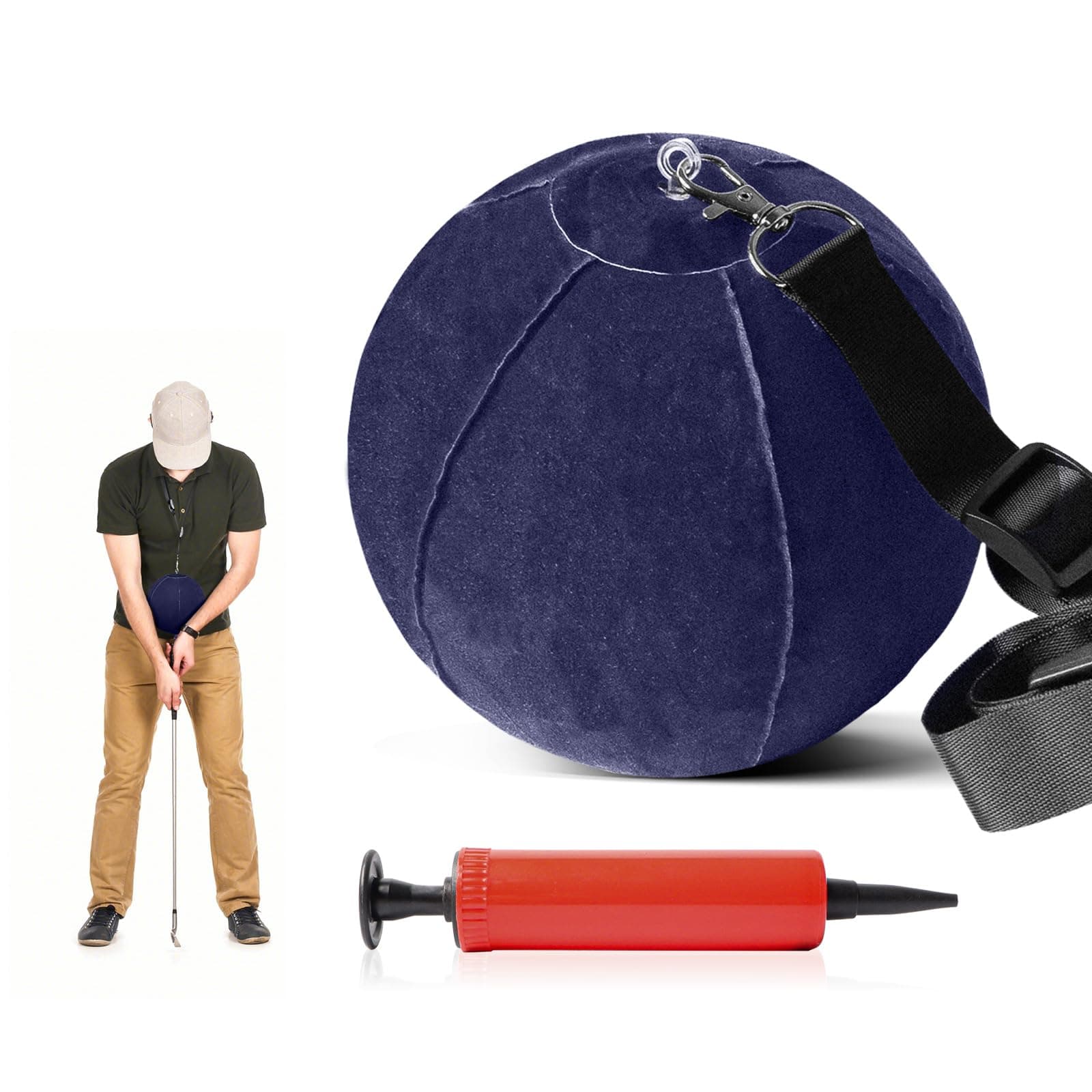 FINGER TEN Golf Smart Ball Training Aid Impact Inflatable Balls with Air Pump Adjustable Lanyard Assist Teaching Posture Correction Trainer Aids for Men Women Beginner Golfer (Blue)