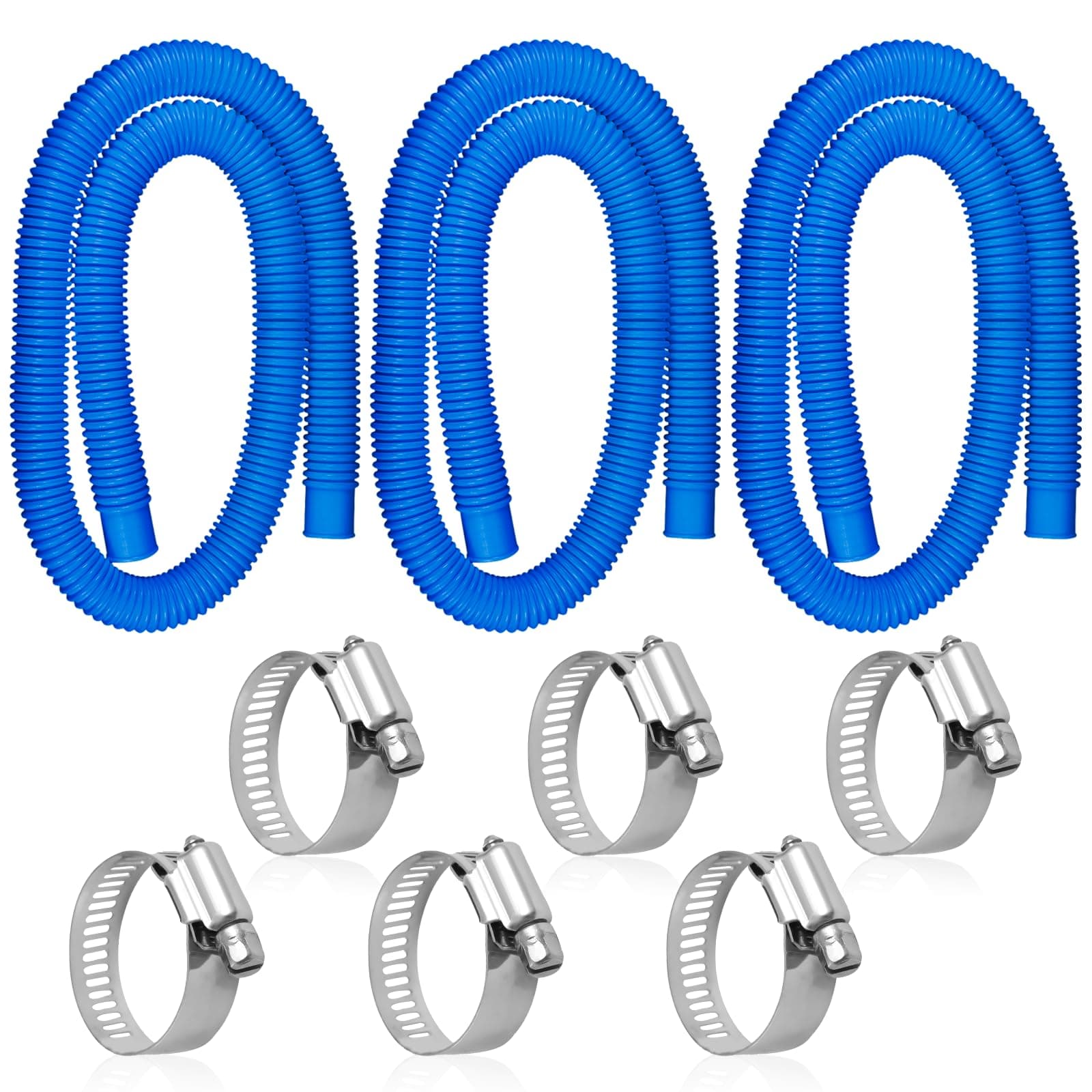 1.25/ x 59/ Pool Hoses Replacement for Above Ground Pools - 3 Pack 1-1/4/ Diameter Pump Intexx 607 637 Pump, Filter Hose with 6 Metal Clamps 330GPH 530GPH 1000GPH Pumps Blue-3pack
