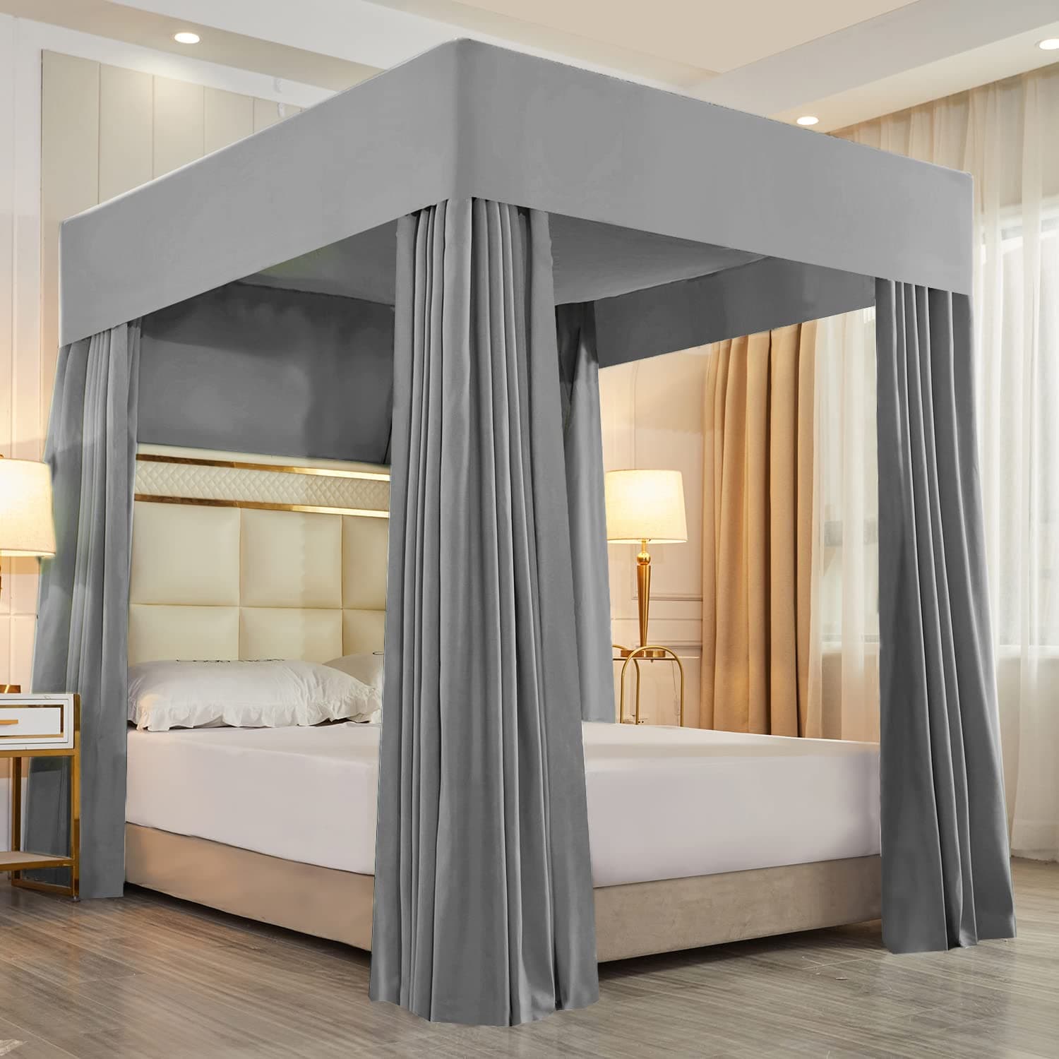 Mengersi Solid Bed Curtain (Queen, Grey)