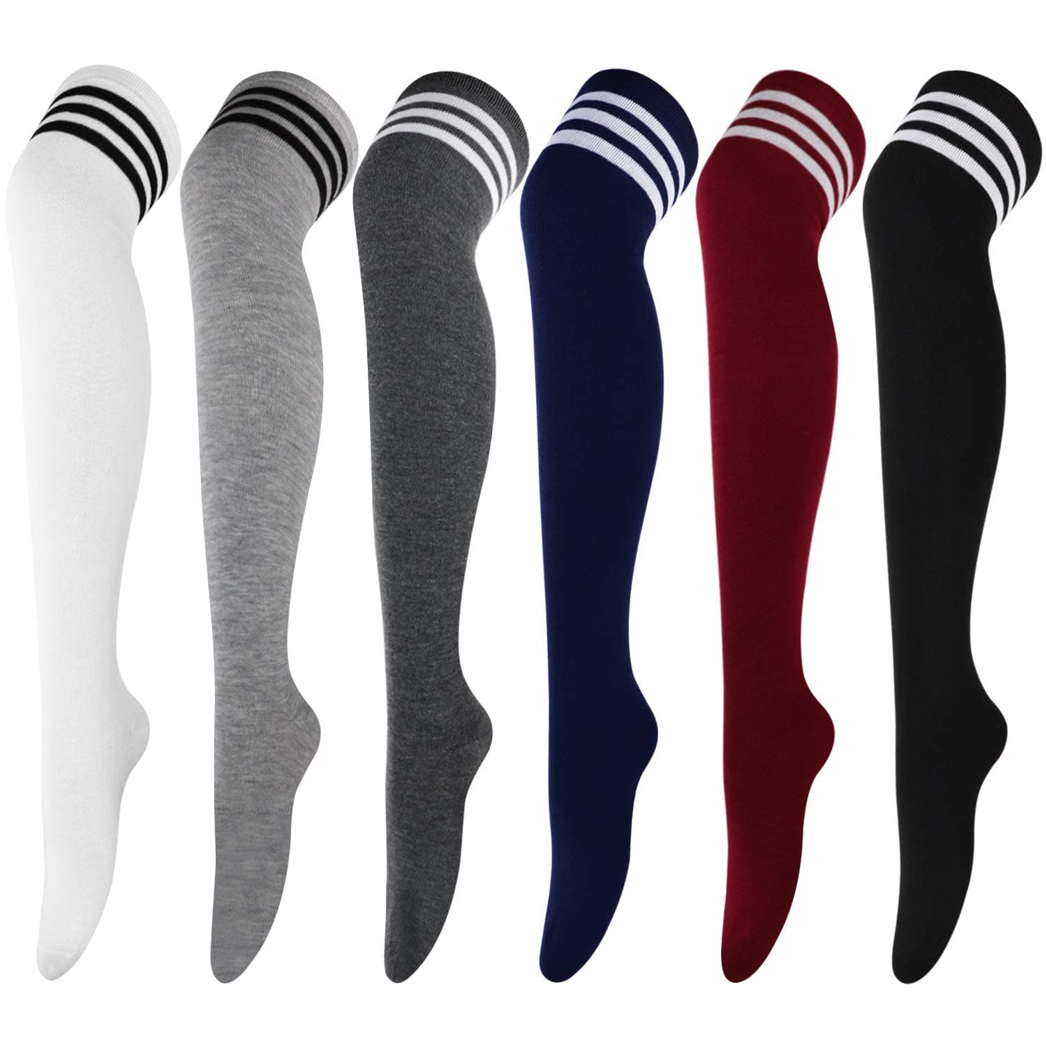 6 Pairs High Thigh Socks Striped Over Knee Thin Tights Long Stocking for Women Leg Warmer