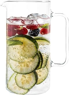 Simax Glass Pitcher, 32 Ounce (1 Quart) Borosilicate Glass, Hot and Cold Safe Iced Tea Pitchers for Drinks, Made in Europe Glass Water Pitcher, Cocktail Jug, Lemonade, Sangria