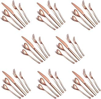 HOMQUEN 40-Piece Copper Silverware Set, Rose Gold Flatware Set for 8, Stainless Steel Tableware Cutlery Set, Utensil Sets for Kitchen, Forks and Spoons Silverware (Shiny Rose Gold)