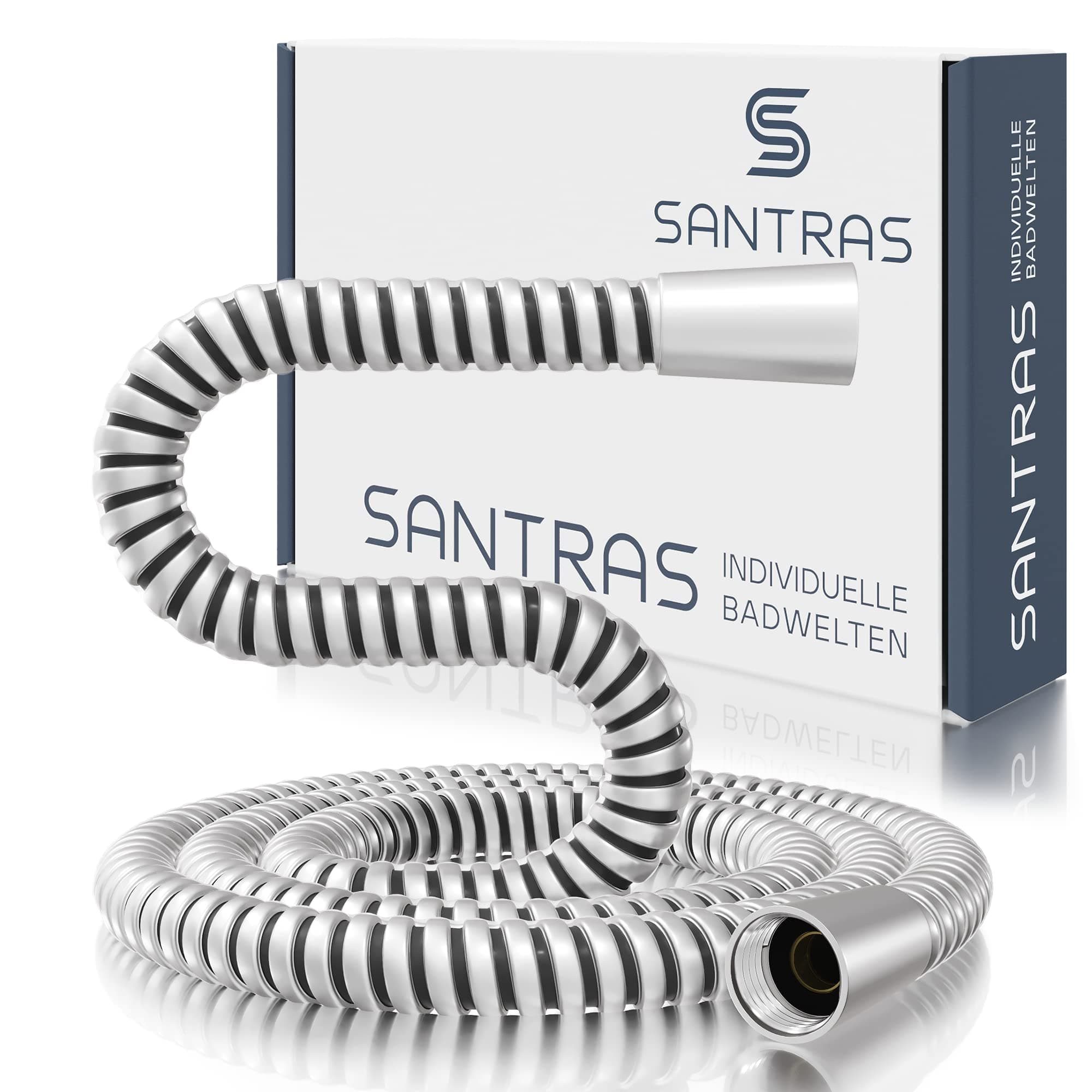 SANTRAS® Plastic Shower Hose Deluxe 2.00 m Long with Flow Limiter in matt Chrome - Particularly Flexible Shower Hose Made of Stainless Steel Made in Germany