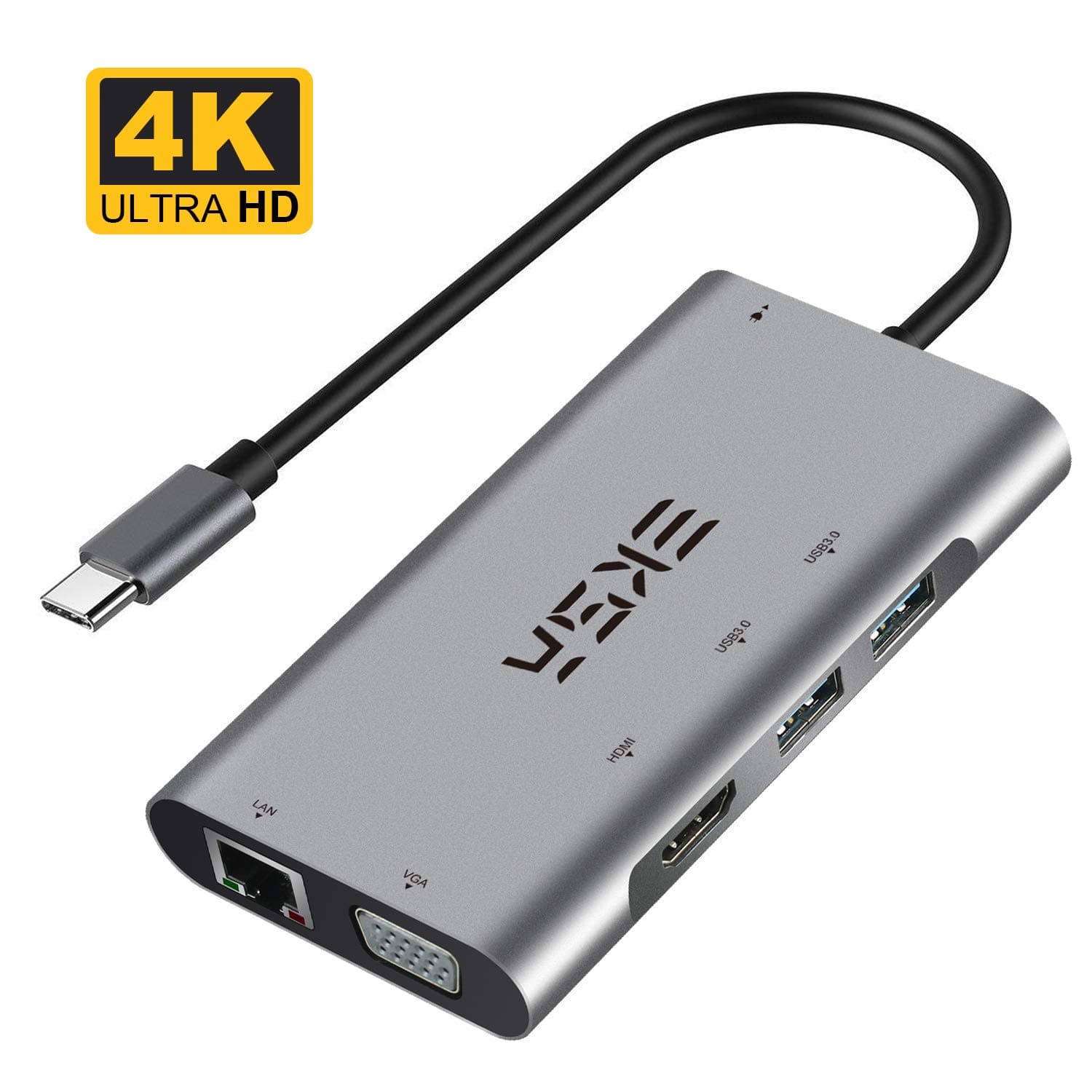 USB C Hub,EKSA Type-C Adapter 6 in 1 USB-C Dock with 4K HDMI Output, 1080P VGA, RJ45 Gigabit Ethernet,PD Charging, 2 USB 3.0 Ports for MacBook,Google Chromebook, Surface Book and More Type-C Devices