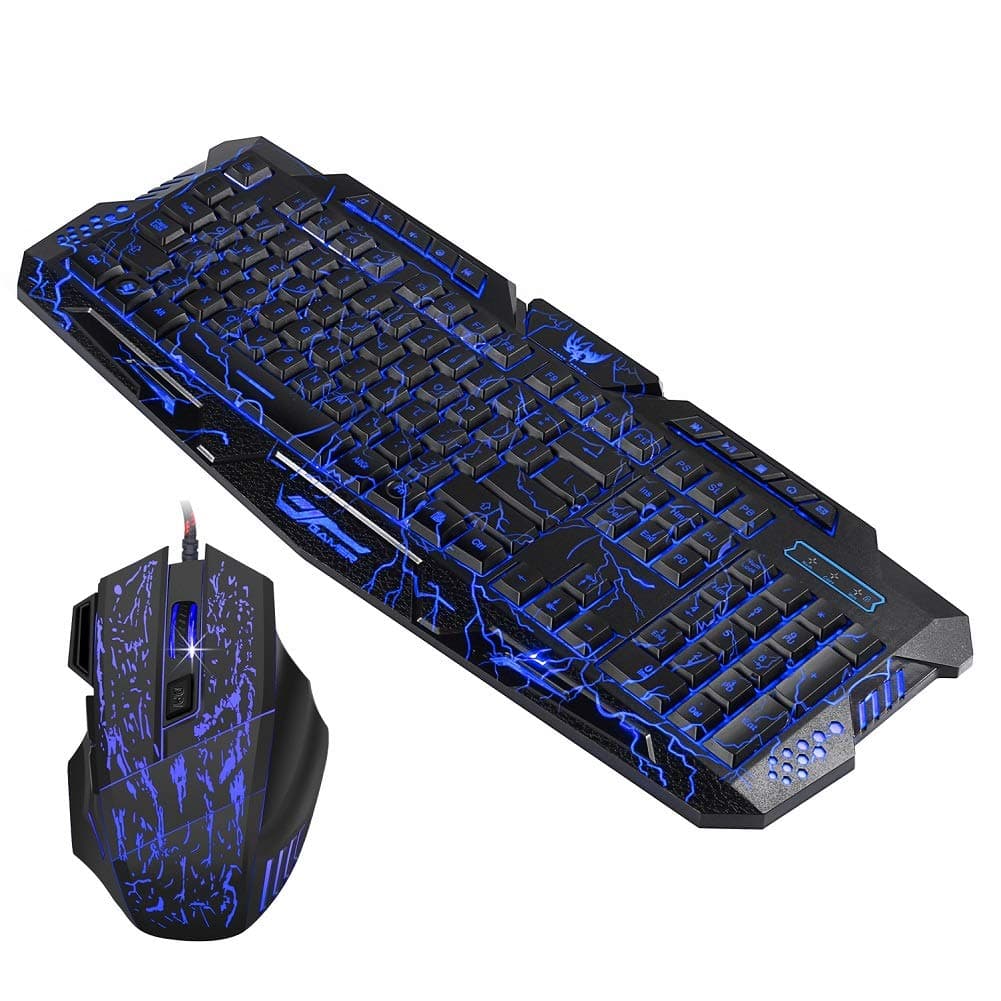 USB Wired Gaming Keyboard and Mouse Combo Cracked Colors Change LED Light Backlit,Gaming Mouse 7 Buttons Dust Proof Waterproof Keyboard Ergonomic Design for Learning Office Working and Prime Games