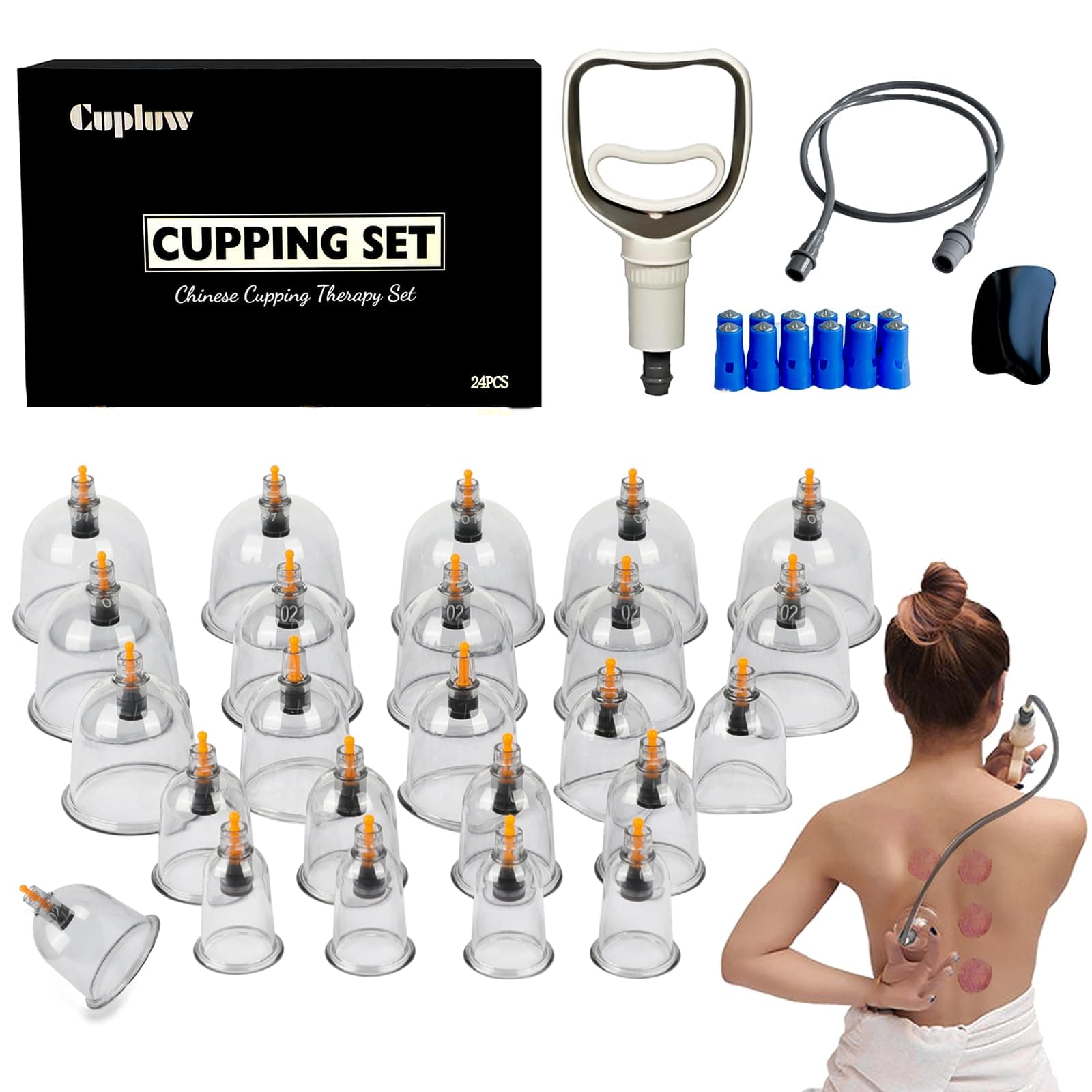 Cupping Set, 24 Cups Cupping Kit for Massage Therapy, Chinese Cupping Therapy Set with Magnetics, Professional Vacuum Cupping Set for Cellulite Reduction Muscle Pain Relief with Manual Pump