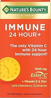 Immune 24 Hour +, The only Vitamin C with 24 Hour Immune Support from Ester-C, 1000 mg Vitamin C, D & Zinc, Gluten Free, Rapid Release Softgels, 2 Softgels per Day, 50 Count