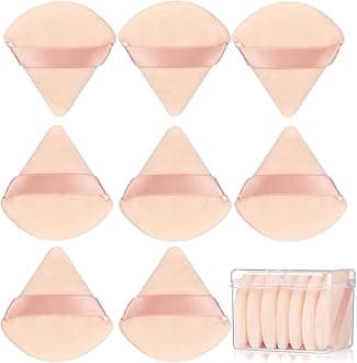 8 Pcs Cotton Powder Puff Face,JASSINS Triangle super soft Both dry and wet Makeup Setting Puff,For Concealer/Loose Powder/Body Powder/Foundation/Blush Makeup Sponge Set (Nude)
