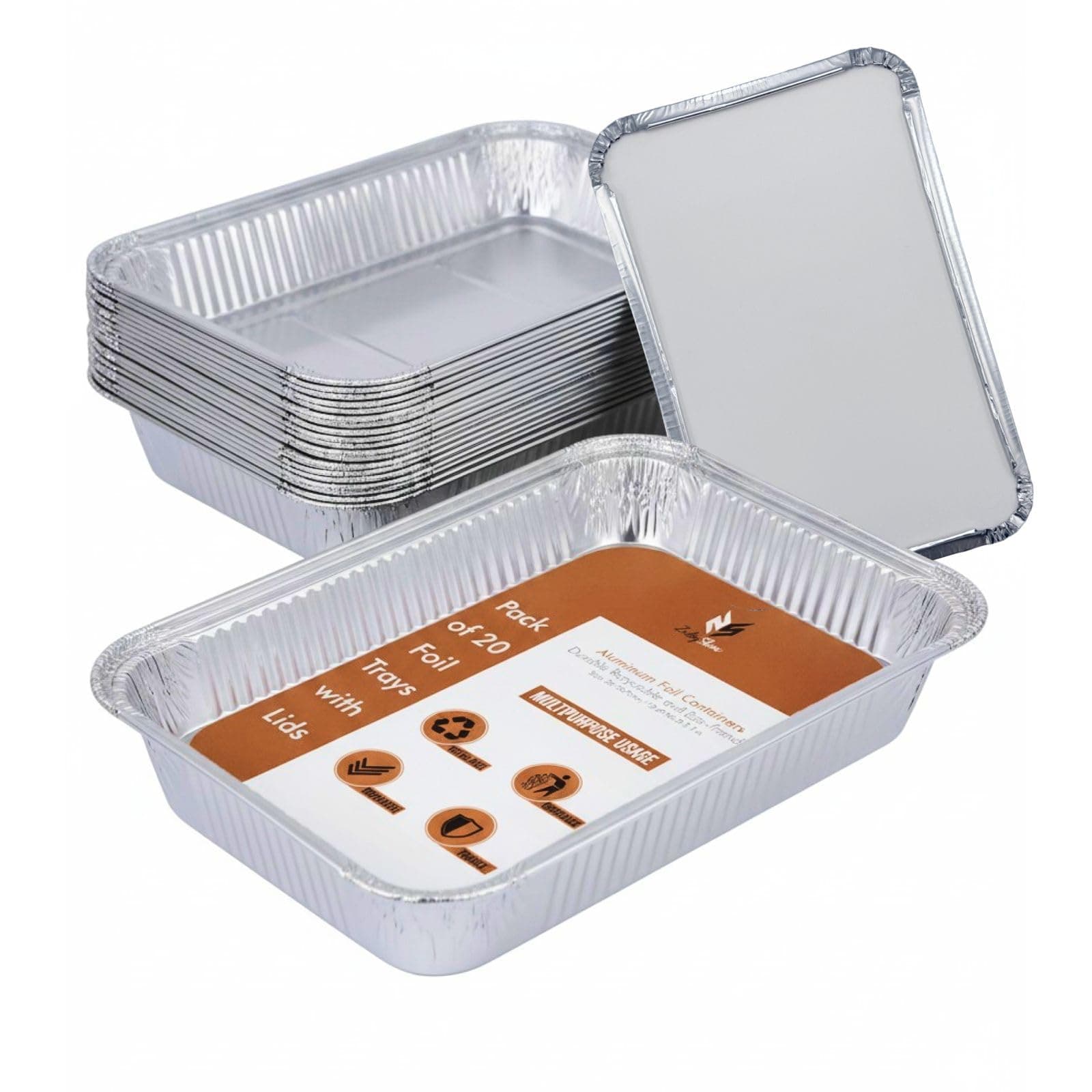 20 Pack Large Aluminium Foil Trays -(32 * 21 * 5.5cm)/2300ml Tin Foil Trays with Lids for Oven use, Food Storage,BBQ,Roasting and Baking