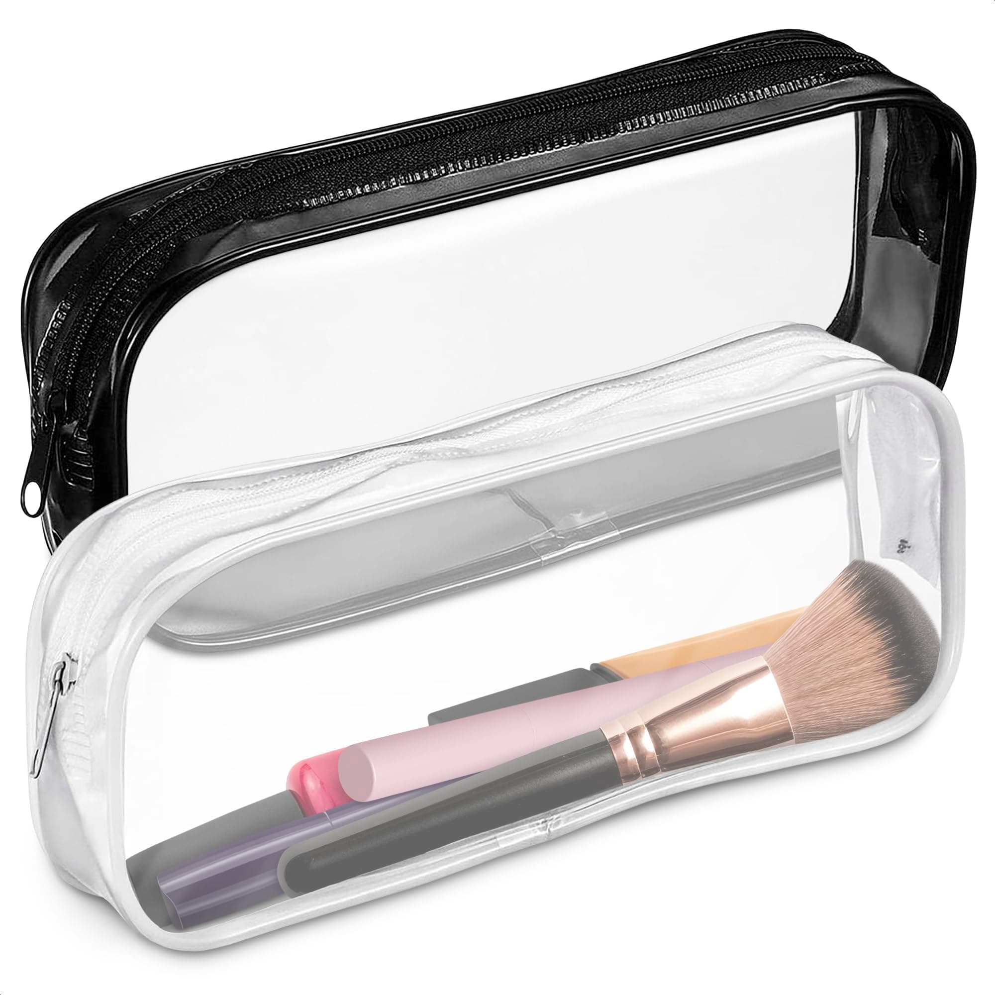 Small Makeup Bag for Purse 7.78" x 3.15" x 1.37" – 2 Pcs Clear Zipper Pouches – Waterproof Plastic Small Cosmetic Bag for Purse, Space-Efficient, Stylish Design | Organizing Essentials on the Go