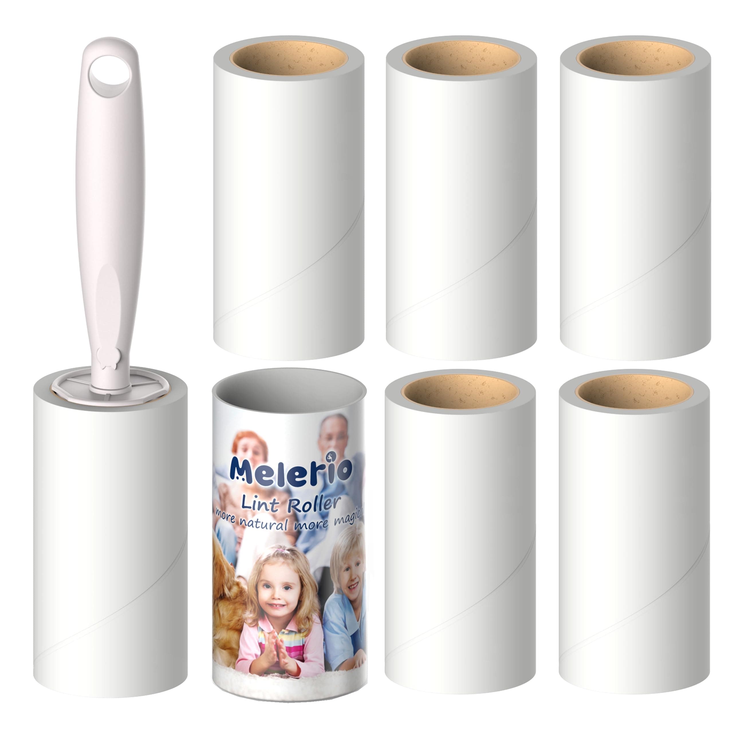 MELERIO Adhesive Cleaner 420 Sheets/6 Adhesive Rollers 1 Dustproof Cover Pet Hair Remover Roller Dog Cat Hair Lint Roller Clothes Roller Cleaner