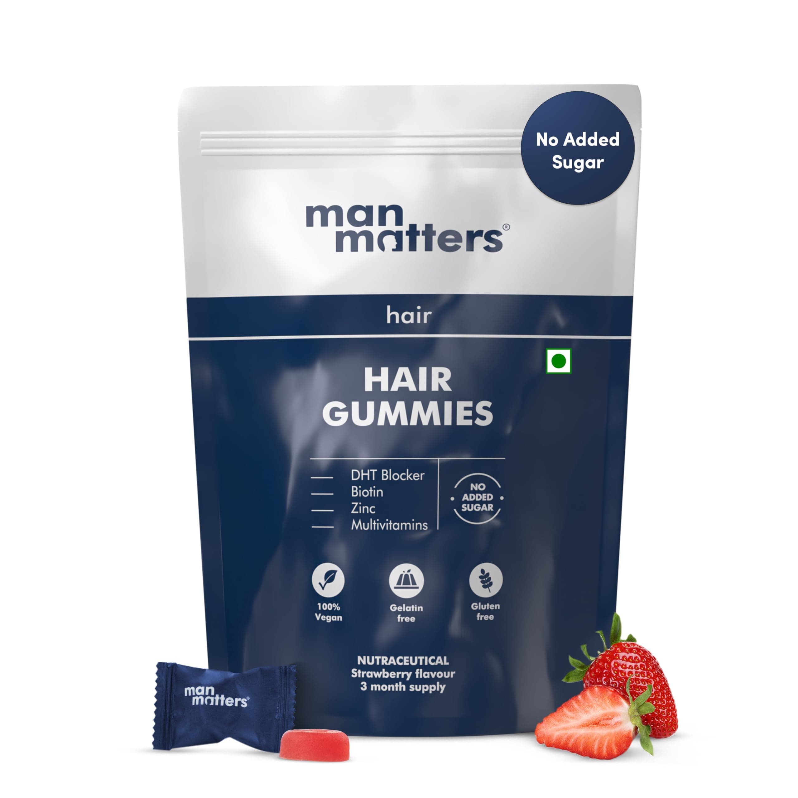 Biotin Hair Gummies | 90 Day Pack | Biotin, DHT Blockers, Vitamin A, C, E, Fibre & Zinc | For Stronger and Healthier Hair | Strawberry Flavour | 100% Vegan & Gut Friendly