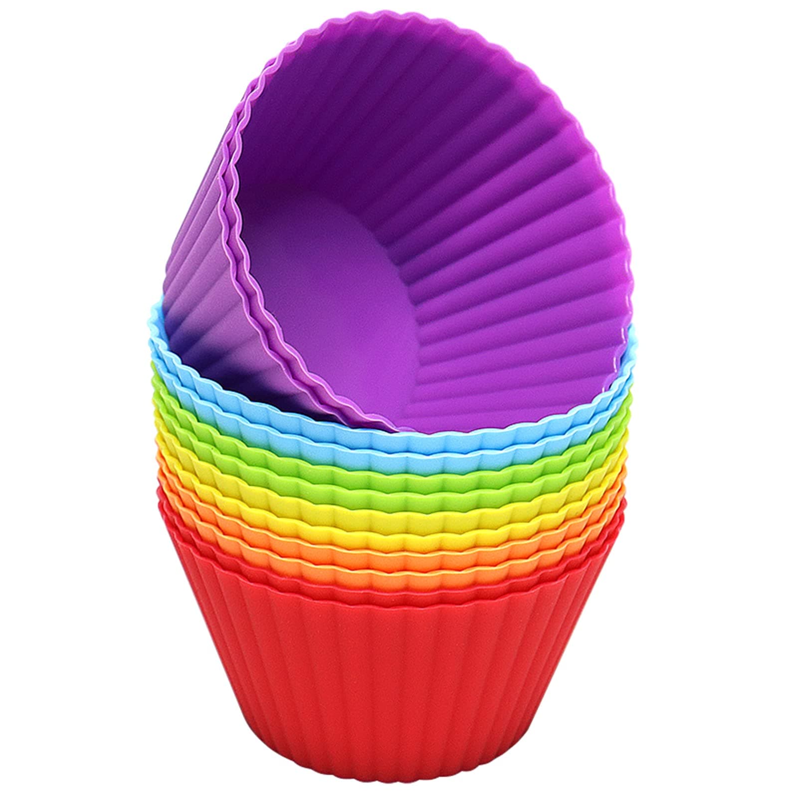 Extra Large Silicone Cupcake Muffin Cups 12 Pack, 3.54 Inch Muffin Liners, Reusable Jumbo Silicone Baking Cups Easy to Clean, Great for Cupcake, Mousse(Multicolor)