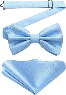 HISDERN Men's Solid Color Pre-tied Bow Tie Adjustable Tuxedo Two Layer Bow Tie and Pocket Square Set with Gift Box