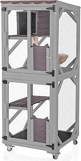 Aivituvin Cat Catio Outdoor House Movable Enclosures On Exercise Wheels Cage With Upgraded Resting Box,Waterproof Cover