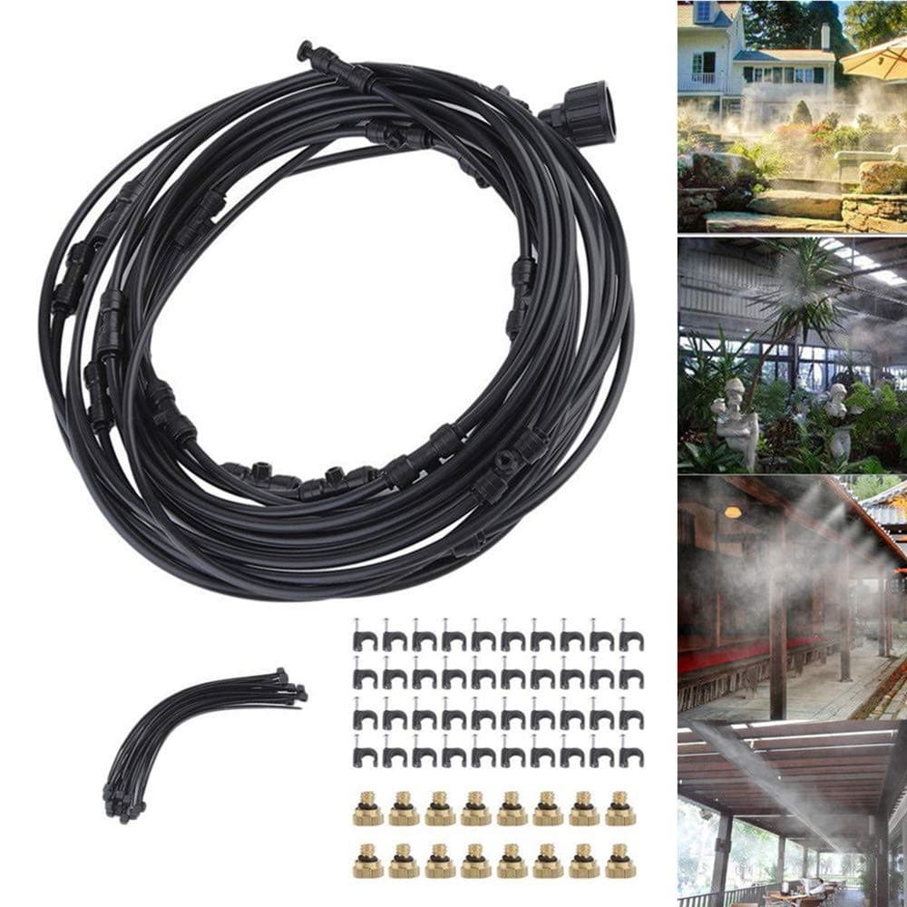 Outdoor Misting Cooling System 39.36FT (12M) Misting Line (with G3/4" Female Thread Connector) + 12 Brass Mist Nozzles for Patio Garden Greenhouse, Simply to Install
