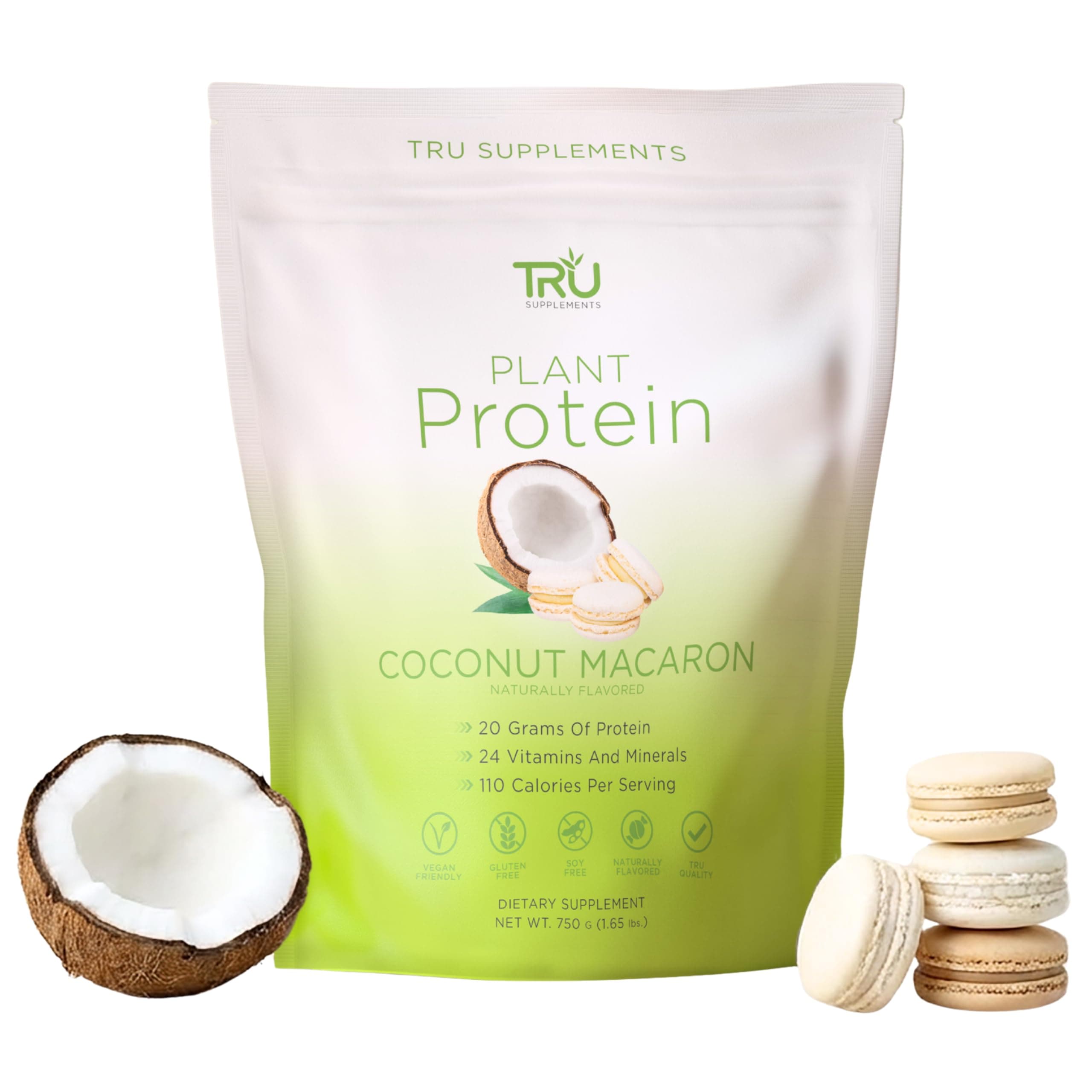 Plant Based Protein Powder, BCAA, EAA, 20g Vegan Brown Rice & Pea Protein, 100 Calories, 27 Vitamins, No Artificial Flavors 25 Servings (Coconut Macaron)