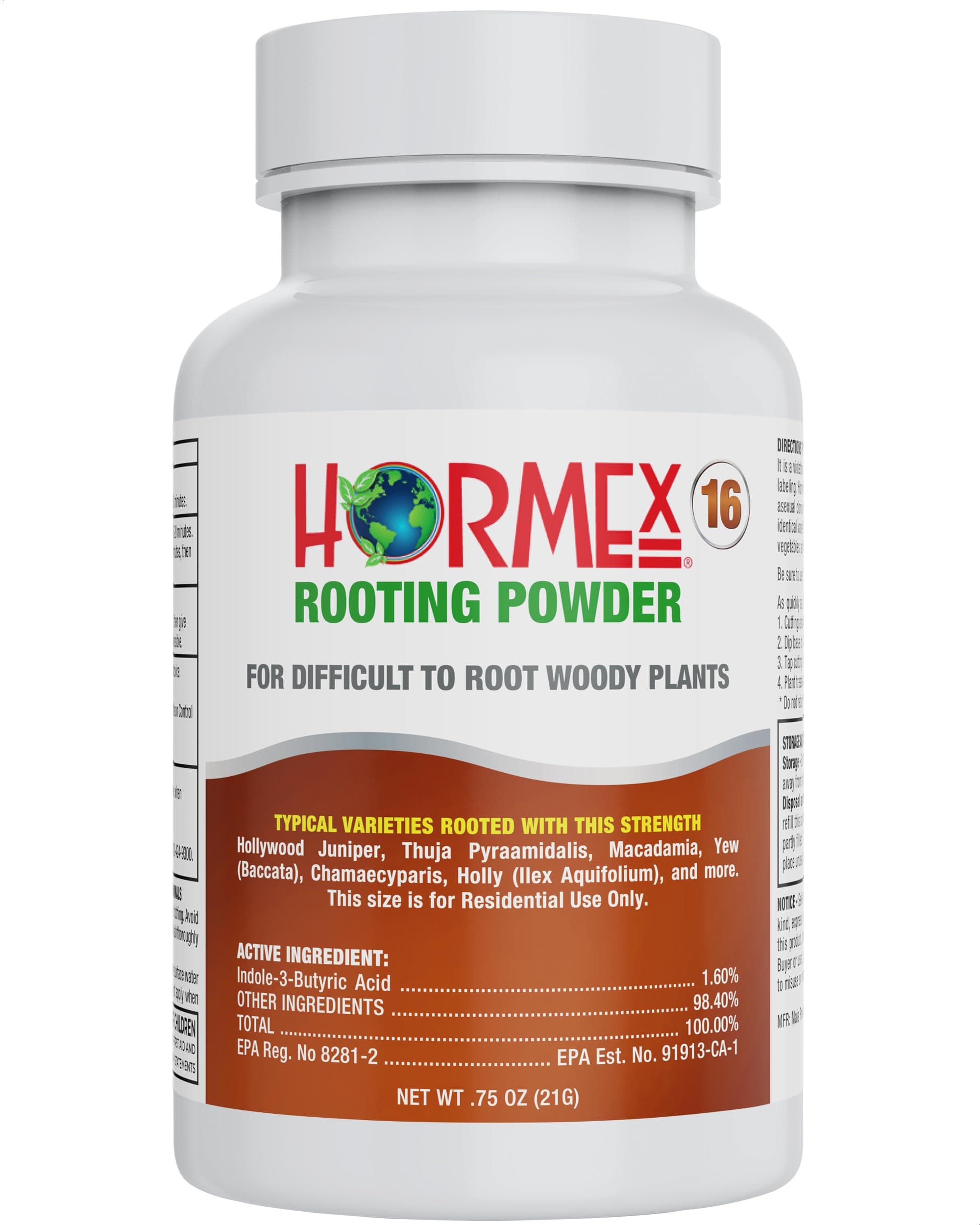 Hormex Rooting Powder #16 (1.60% IBA) for Difficult Hardwood Plants & Trees - Maximum Strength Root Powder, Root Stimulator for Plants, Rooting Hormone for Cuttings, Cloning, & Propagation