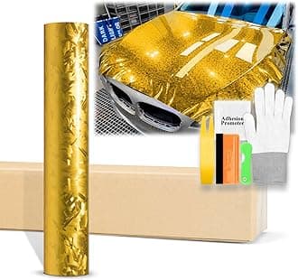 60"x420" (5FTx35FT) Gloss Gold 24K Chopped Forged Carbon Fiber Textured Vinyl Wrap Auto Car Sticker Decal Sticker Film Sheet Bubble Free Air Release Technology with Tool Kit