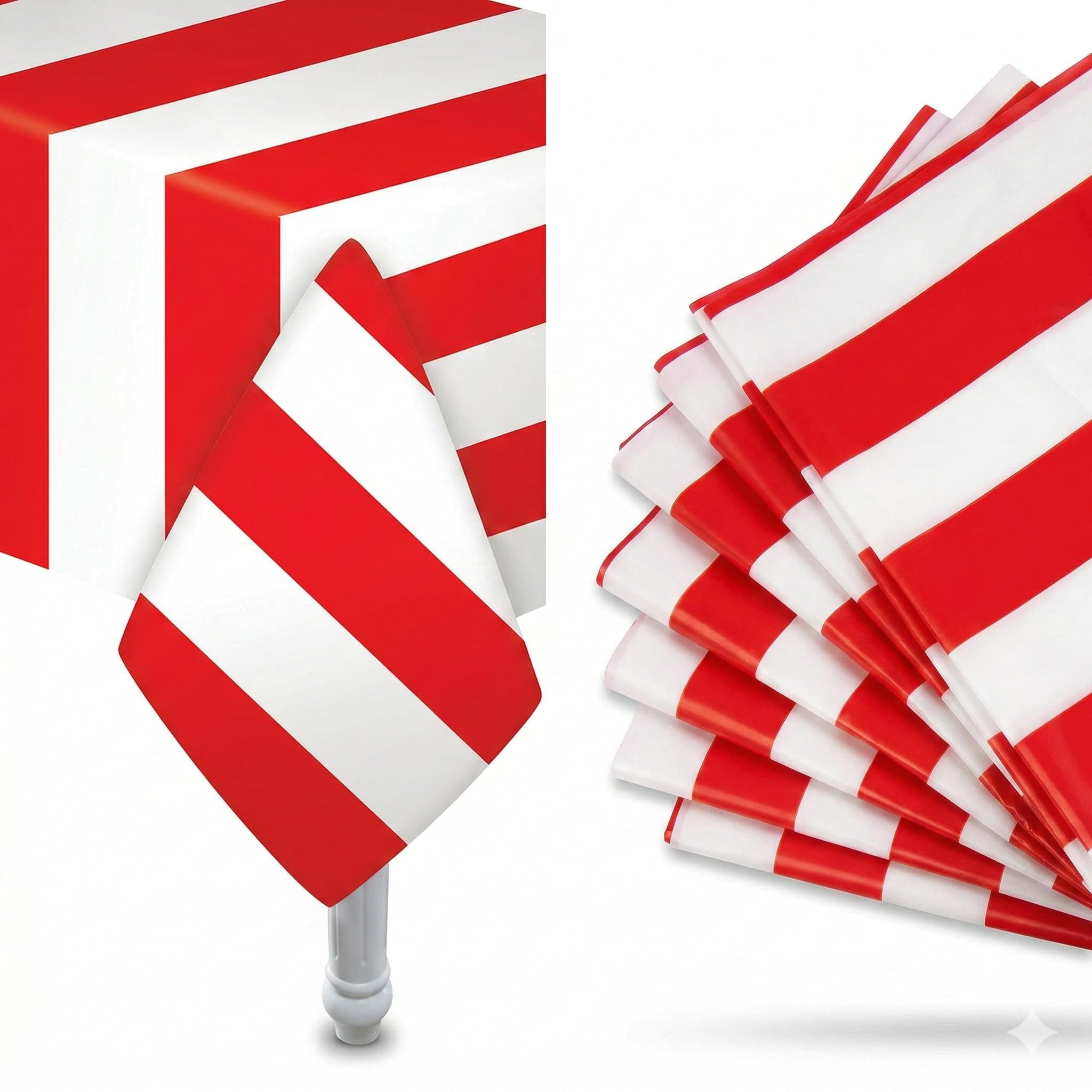 Oojami Carnival Theme Tablecloths 6 Pack – Red and White Striped Plastic Disposable Table Covers 54 x 108 Inch for Circus Party Decorations, Birthday, Movie Night, Funfair, Picnic, Events