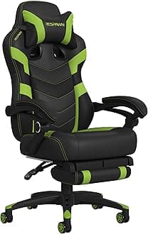 110 Pro Ergonomic Gaming Chair with Footrest for Adults - Comfortable Office Gaming Recliner with Lumbar Support and Headrest, Racing Style Video Game Chairs for Computer Gamer - Green