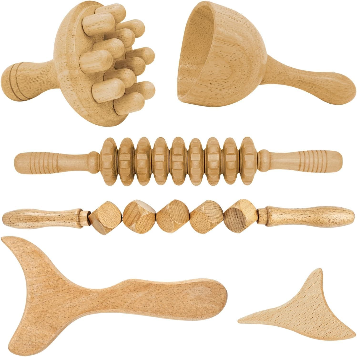 Wood Therapy Massage Tools 3-in-1 Lymphatic Drainage Massager Maderoterapia Kit Wooden Massager Body Sculpting Tools for Muscle Pain Relief, Anti-Cellulite, Body Contouring and Shaping