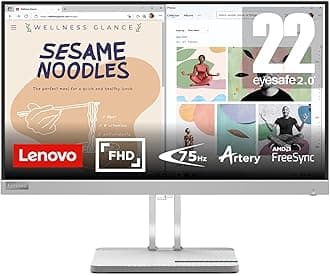 Lenovo L22e-40, 21.4 Inch (54.48 cm), FHD 1920x1080, 75Hz, Grey, 4ms, 16.7Mn Colors, AMD FreeSync, TUV Eye Comfort, Low Blue Light, Smart Display Customization Artery, HDMI Monitor