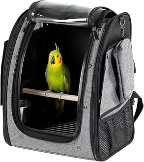 Bird Carrier Medium Size with Stainless Steel Bowl, Parrot Backpack Includes Slide Tray for Easy Cleaning, 13" x 10" x 16"