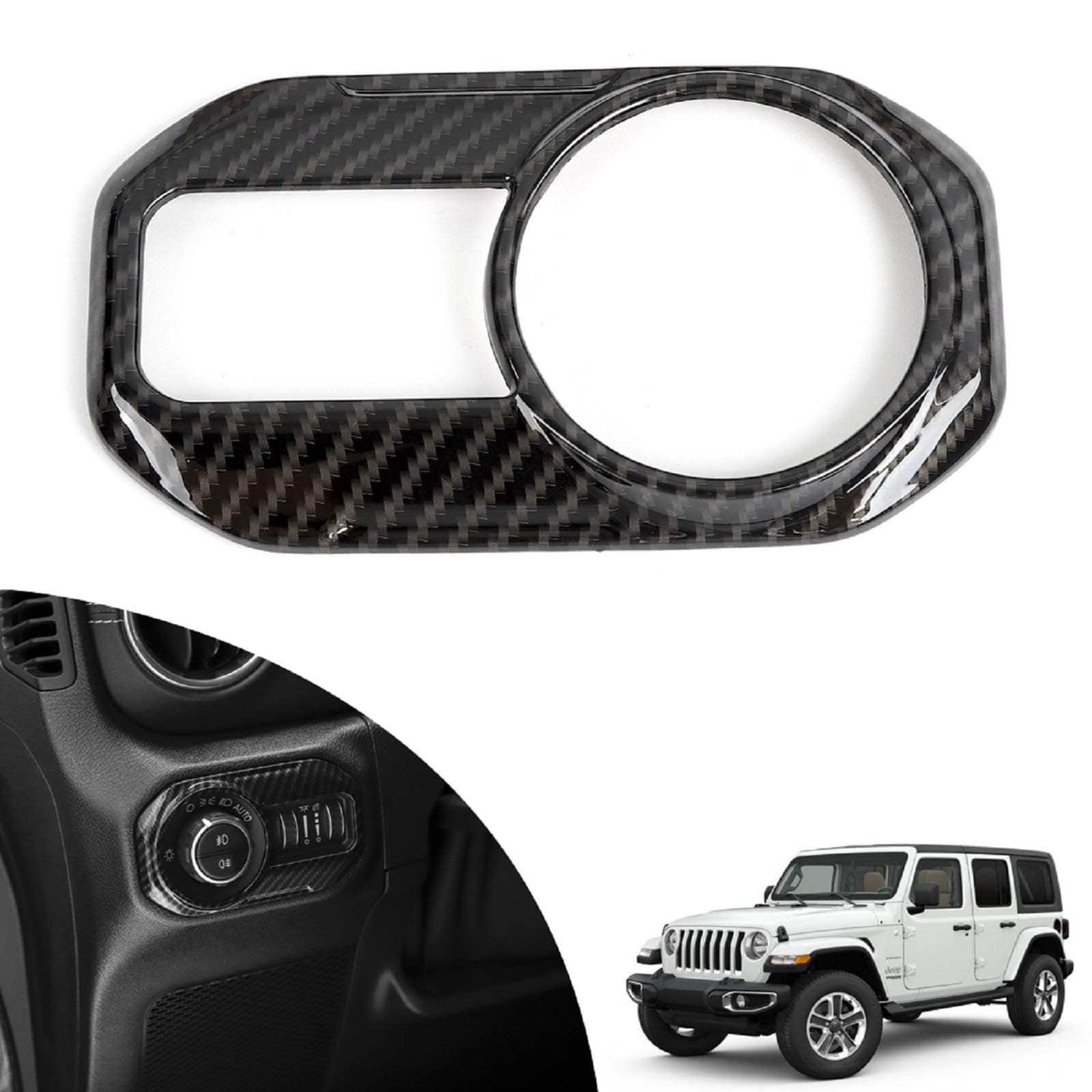 JeCar Headlight Switch Button Decoration Cover Trim for 2018-2024 Jeep Wrangler JL JLU Carbon Fiber Interior Accessories & Gladiator JT