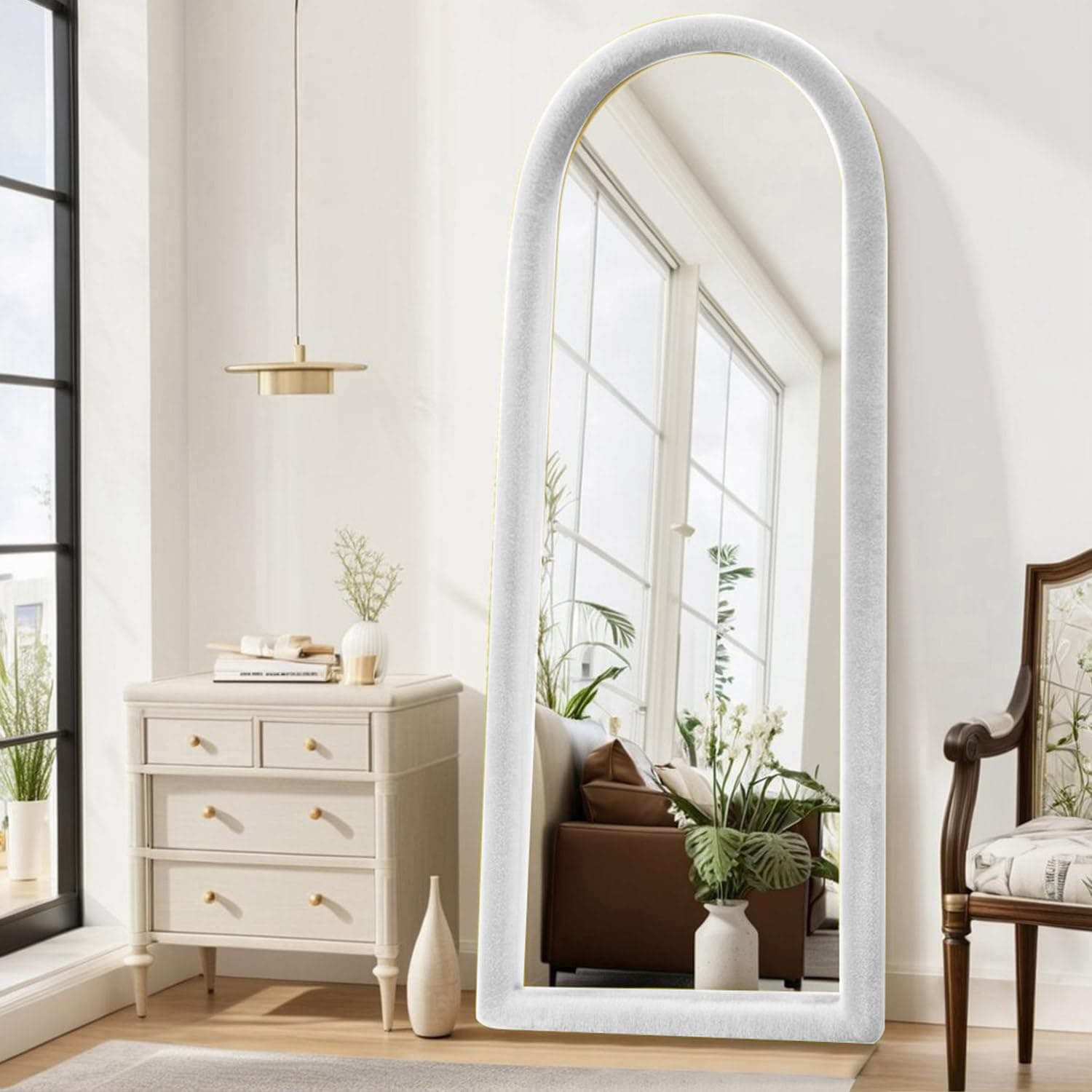 Universal Fluffy Full Length Mirror Cover, Extra Elasticity Full Body Mirror Cover, Ultra Soft & Non-Slip Cover for Floor Mirror, Warm Home Decor for Living Room, Bedroom (White)