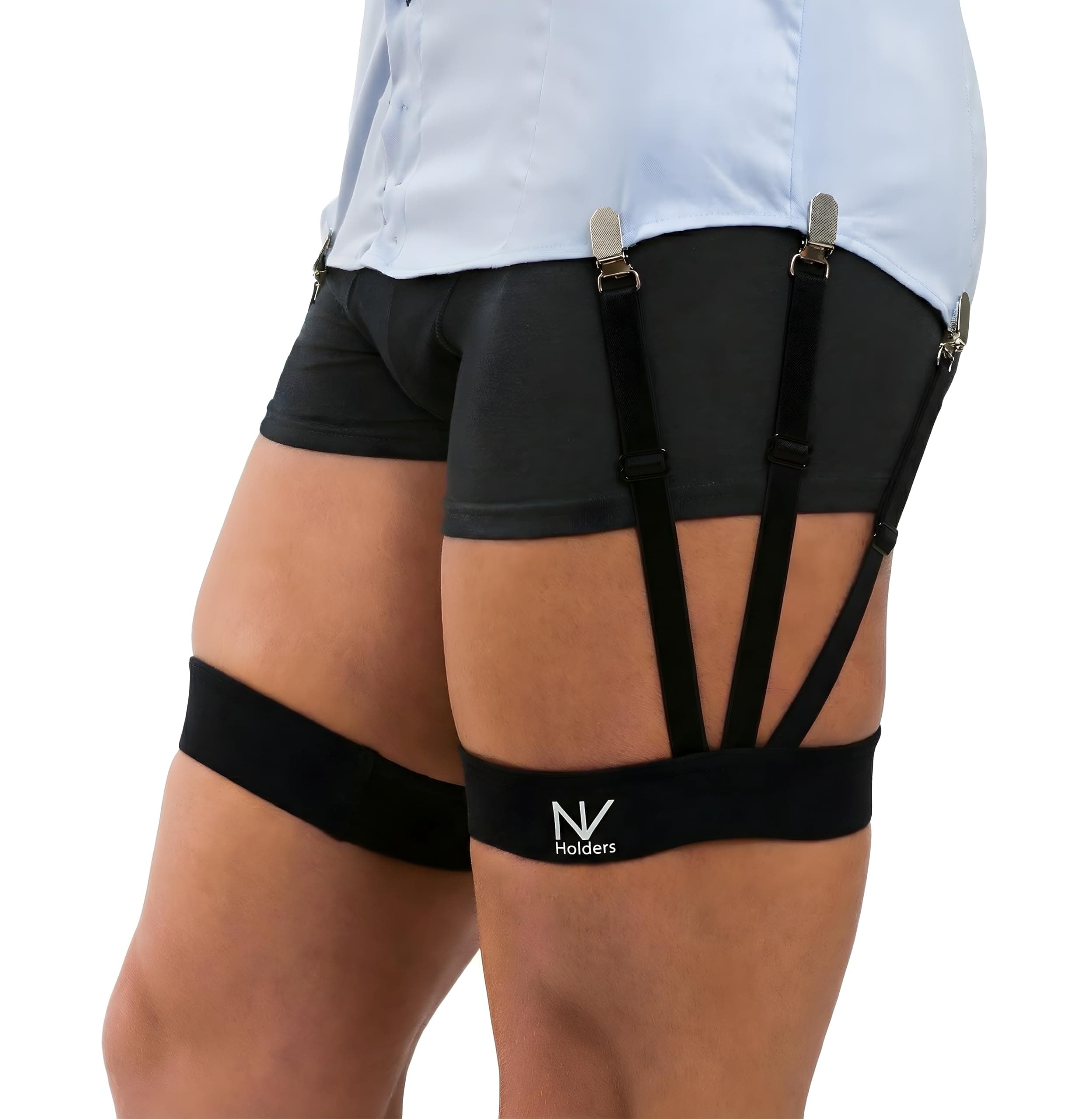 NV Holders Improved 2.0, with improved clasps; premium shirt stays, shirt holders, shirt garters, shirt tuckers for men