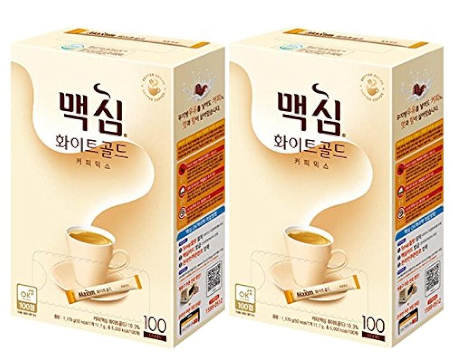 Maxim Coffee Mix, Instant Coffee (ë ™ì„œ 맥ì‹¬ 커í”¼ 믹ìŠ¤) 100 sticks/pack (White Gold, 100 Sticks x 2 Box)