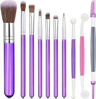 Patelai 10 Pcs Food Safe Paint Brushes Fondant Tools for Cake Baking Chocolate Sugar Cookie Decoration Cake Brushes for Luster Dust Pastry Decorating Supplies with Fondant and Gum Paste Tool(Purple)