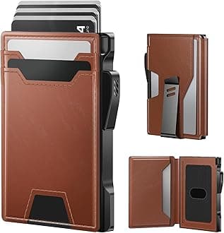 Wallet for Men: Rfid-blocking with Money Clip Slim Leather Bifold ID Window Smart Pop Up Card Case Front Pocket Wallet with Gift Box, Light Brown, Ultra-slim, Standard Wallet