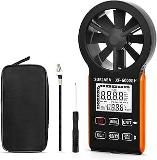 SURLABA Air Flow Anemometer, Digital Wind Speed Meter 0.3-30m/s, Outdoor Wind Gauge Measures Air Velocity, CFM/CMM Wind Flow & Temperature, Portable Anemometer for HVAC, Drones, Sailing, Garden