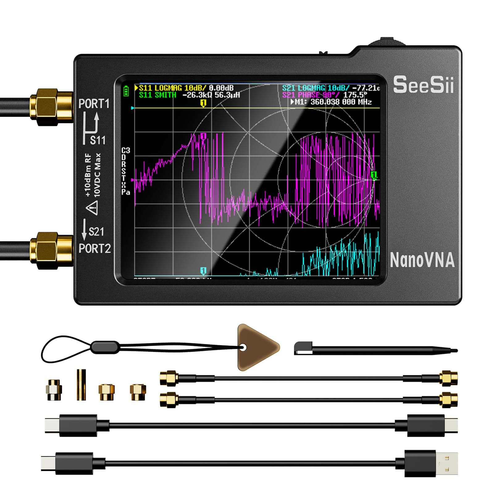 Nanovna-H Vector Network Analyzer,Upgraded HW3.7 9KHz-1.5GHz MF HF VHF UHF Antenna Analyzer, Measuring S Parameters, Voltage Standing Wave Ratio,Phase,Delay,Smith Chart,Support Data Storage
