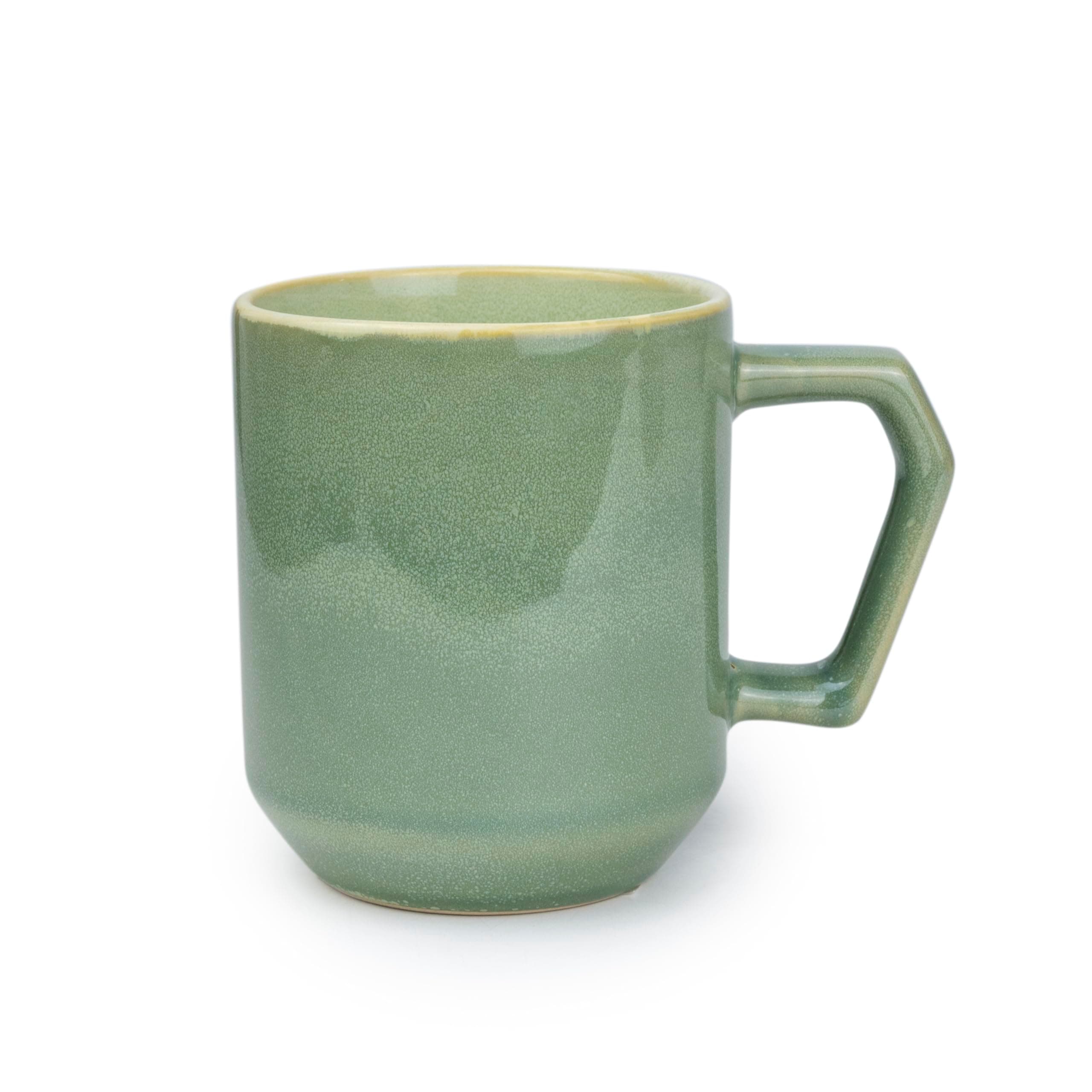 Bone China Shallow 380ml Porcelain Ceramic Cup coffee tea Mug Metalic Dual color– 10x8.4cm, Yellow Green