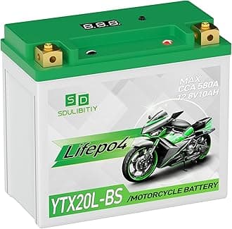 Lithium Motorcycle Battery LiFePO4 YTX20L-BS 12.8V 10Ah 580-750CCA Powersports Battery For Motorcycle Compatible ATV, UTV, Jet Ski, 4 wheeler, Scooter, PWC, Seadoo, Polaris and Generator Battery