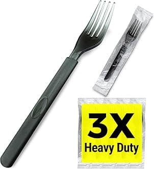 3X Heavy Duty Plastic Forks Individually Wrapped, Sturdy Like Silverware, 100 Pack Black Disposable Forks Bulk, Packaged To-Go Utensil Set, Perfect for Event Catering, Restaurant and Take Out.