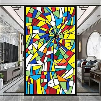 Stained Glass-Church Style Decoration Privacy Window Film Glue Free Static Cling Glass Window Film Heat Control Glass Sticker for Home Office W47.2 x H78.74(120x200cm)