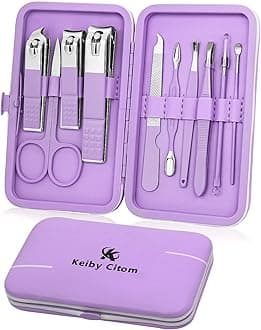 Manicure Set 10-Piece Pedicure Kit Nail Scissors Nail Care Nail Clippers Case, Nail Set Nail Case Nail Clippers Set, Travel Beauty Kit (Purple)