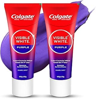 Visible White Purple Toothpaste, Teeth Whitening Toothpaste Whitens Yellow Teeth, Enamel-Safe Daily Use (2 Pack 100g+20g/3.5oz+0.7oz)