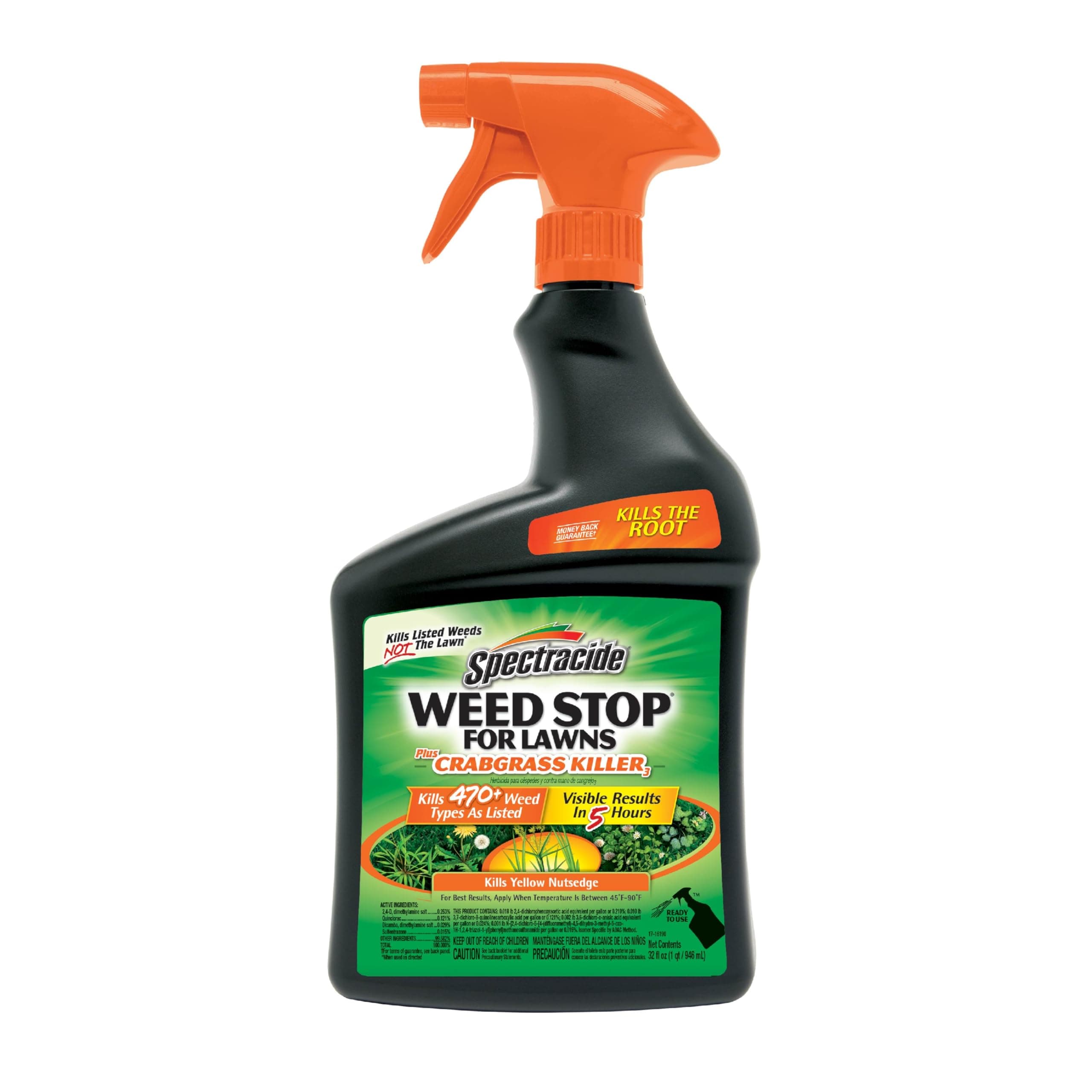 Spectracide Weed Stop For Lawns Plus Crabgrass Killer, Ready-To-Use Spray Kills More Than 470 Types Of Weeds As Listed Including Dandelion, Chickweed, Clover, Crabgrass And Yellow Nutsedge, 32 Ounces