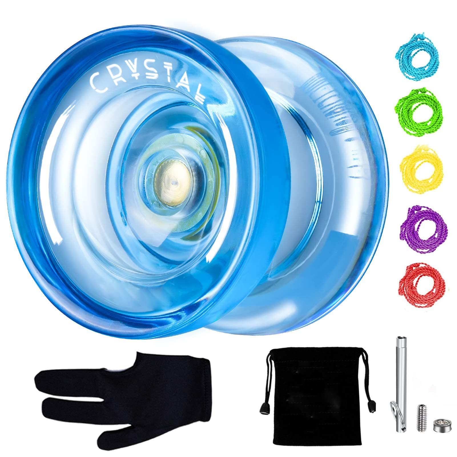 MAKINGTEC K2 Crystal Responsive Yoyo, Professional Dual Function Yoyo Replacement Unresponsive Bearing for Intermediate with Bearing Remover, Bag, 5 Yoyo Strings (Blue)